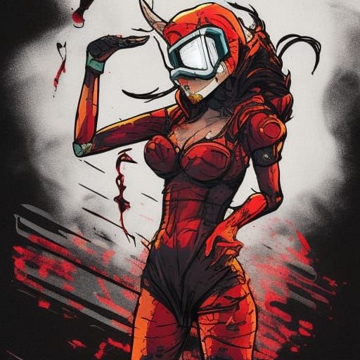 Fire Elf in Inkpunk Style with Neon Flames