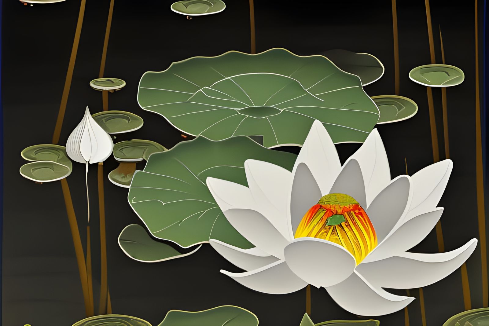 Chinese Lotus Pond with Swimming Fish: Traditional Art