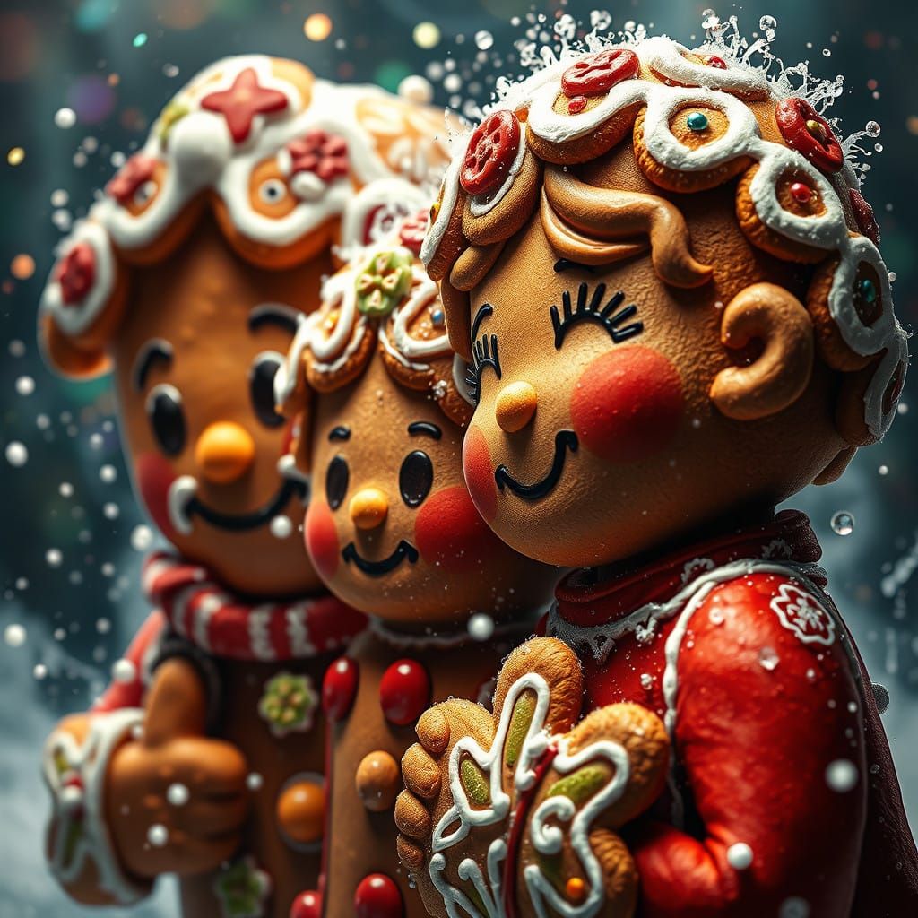 Gingerbread Family in Vibrant Splendor