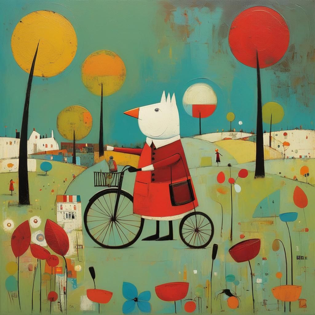 Naive Art Graphic Scene in Mid-Century Style