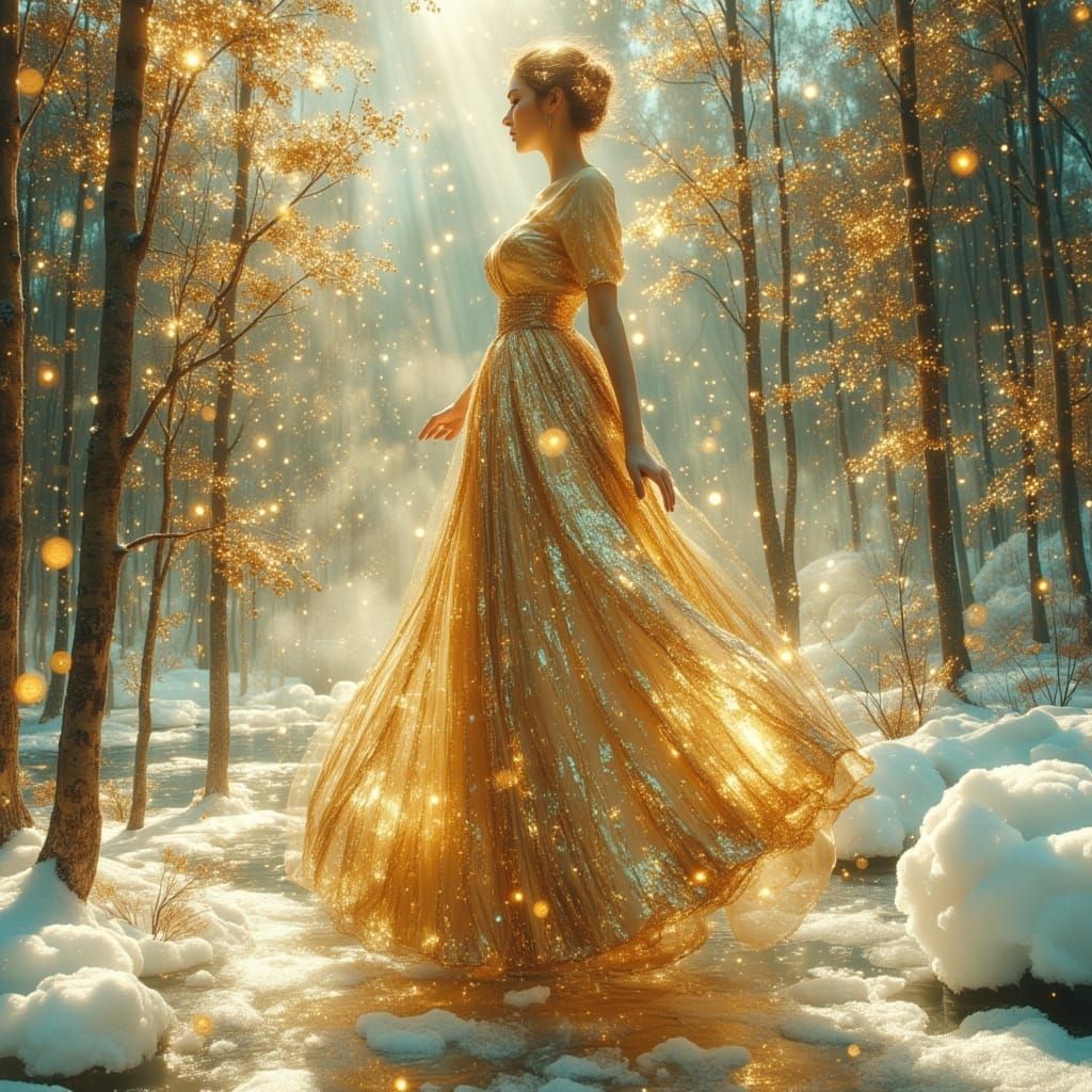 Woman in Ceremonial Gown on Arctic Tundra