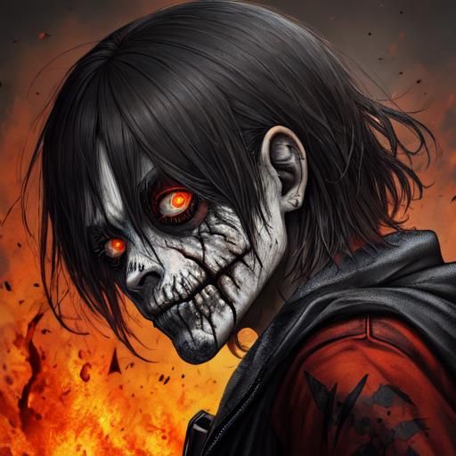 Macabre Zombie with Zombified Crows in Hyperrealism