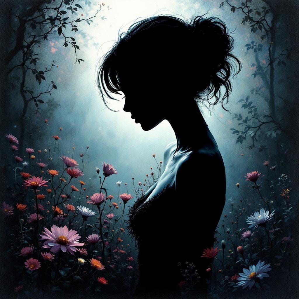 Noir Garden Silhouette in Painterly Style