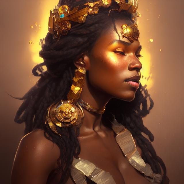 Black Gold Princess Portrait in Hyperdetailed Concept Art