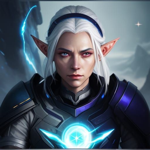 Ethereal Sci-Fi Hero with Cosmic Aura and Arcane Symbol