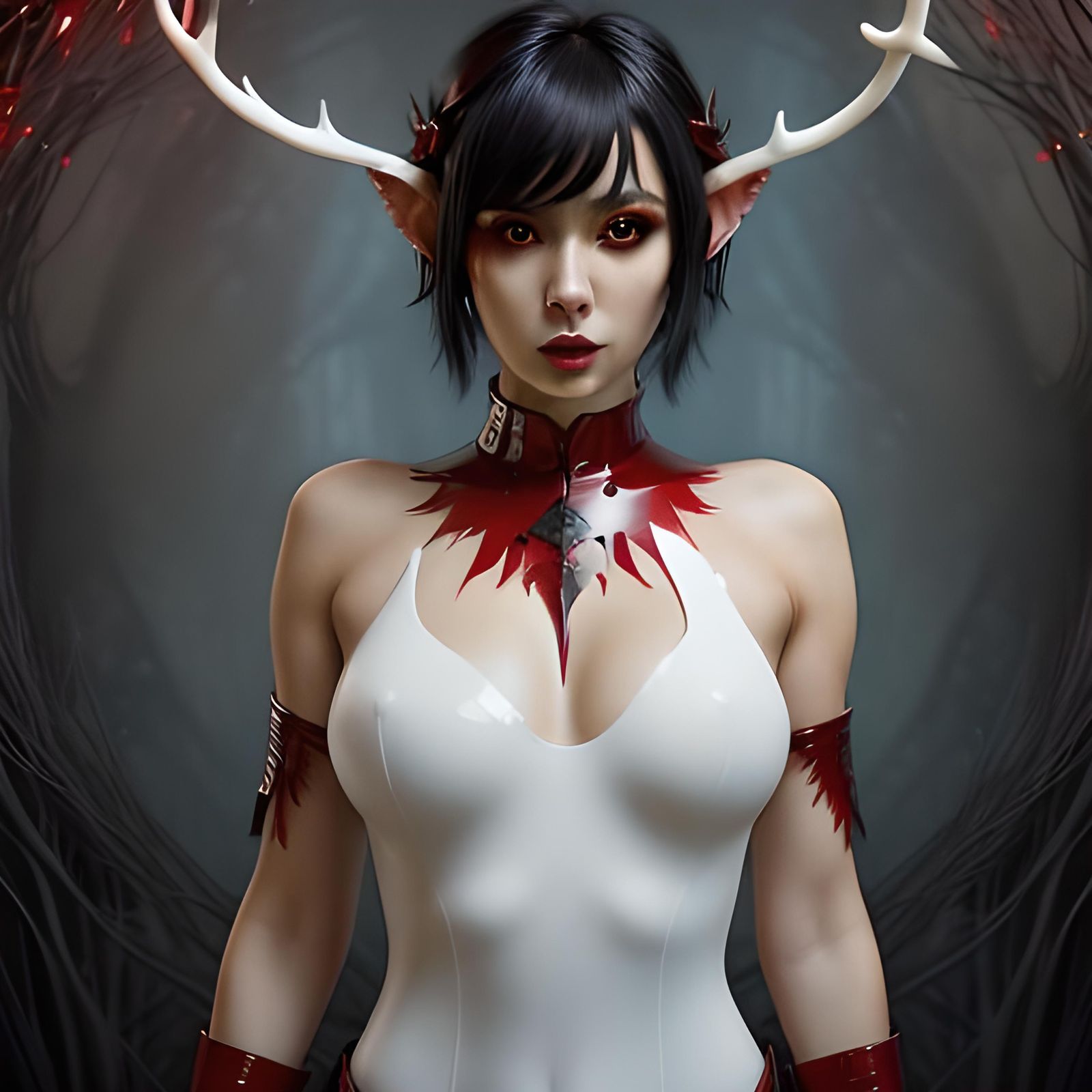 Beautiful Woman with Antlers in Latex Bodysuit