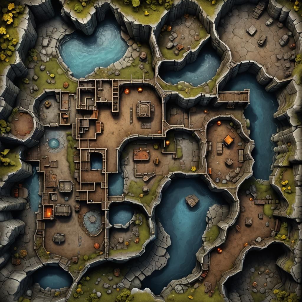 Top-Down Cavern Battlemap with Hidden Rooms