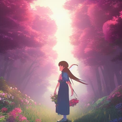 Anime Flower Witch in Studio Ghibli Style