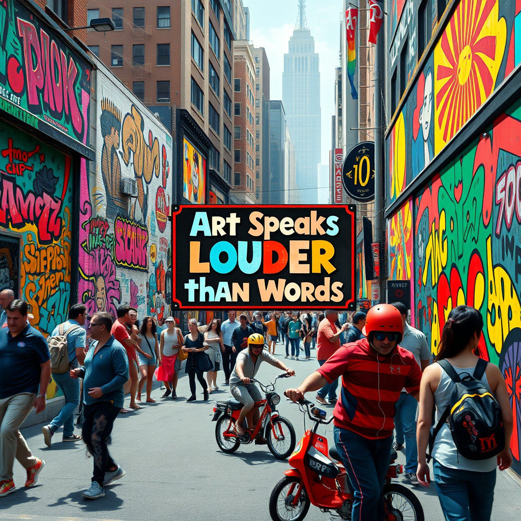 Dynamic Urban Scene in Banksy, Basquiat, Haring, Fairey Styl...