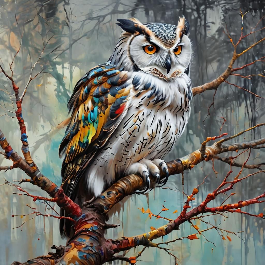 Owl in Vibrant Expressive Brushwork