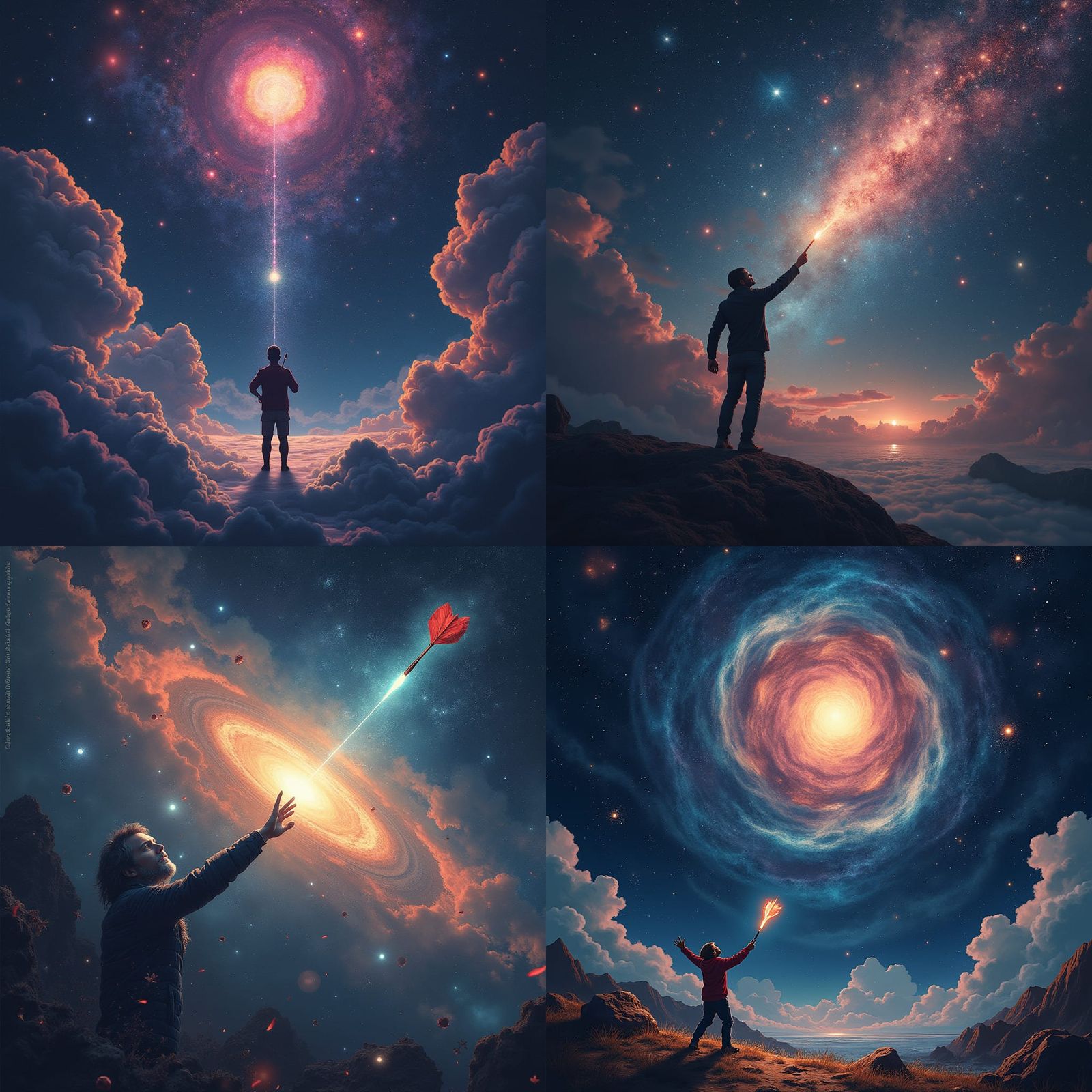 Cosmic Dart Throw: Holographic Astral Illustration