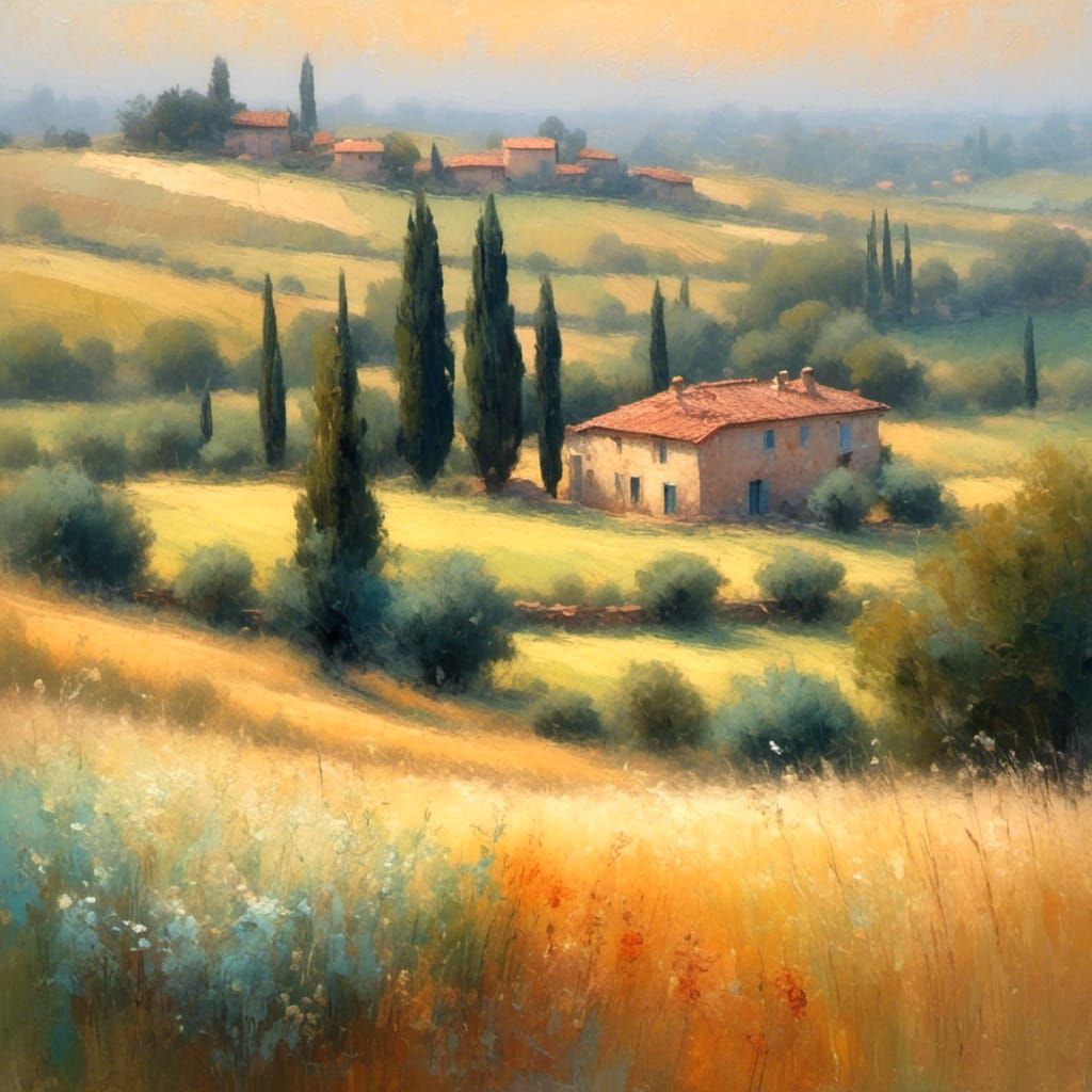 Tuscan Farmhouse: An Impressionist Oil Painting