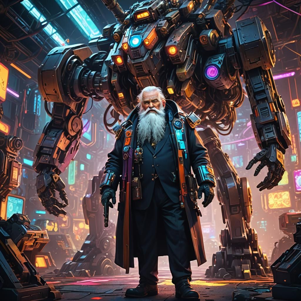 Sci-Fi Grandfather in Mech World: Cinematic Concept Art
