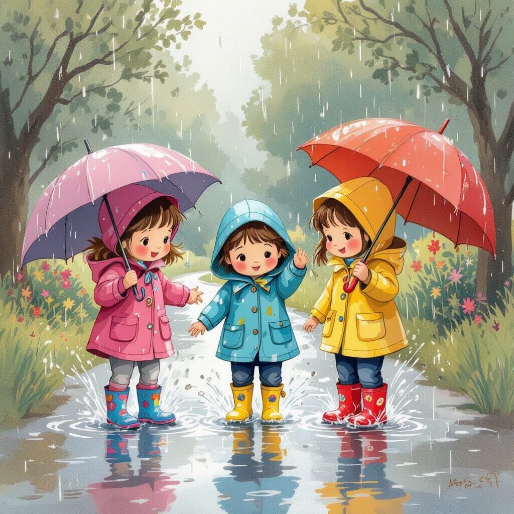 Kids playing in the rain