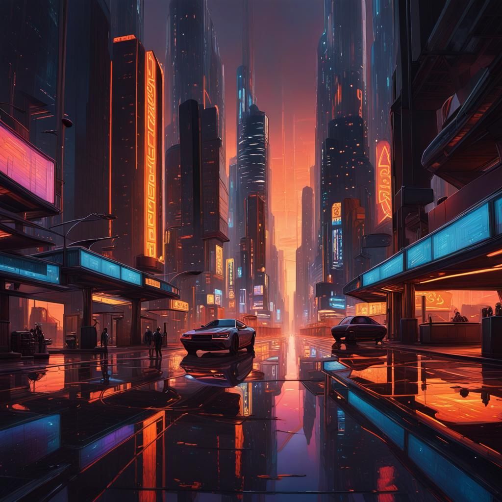 Futuristic Cityscape at Dusk: Hyper-Realistic Digital Painti...