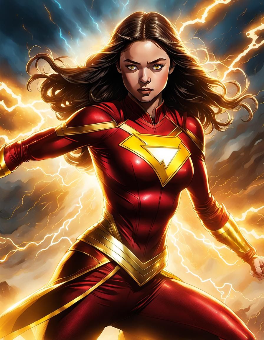Mary Marvel Unleashes Mystic Lightning: A Comic Book Renditi...