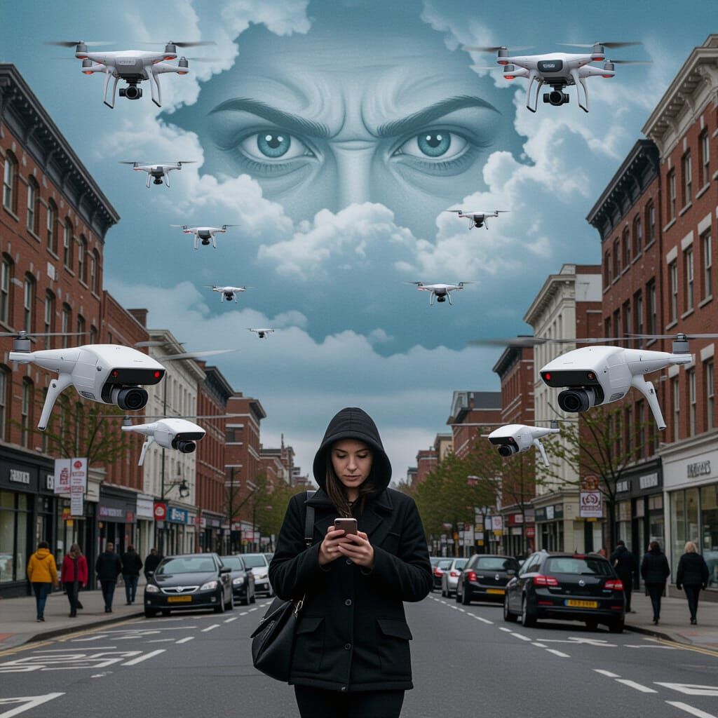 Surreal Cityscape: A World of Watchful Eyes