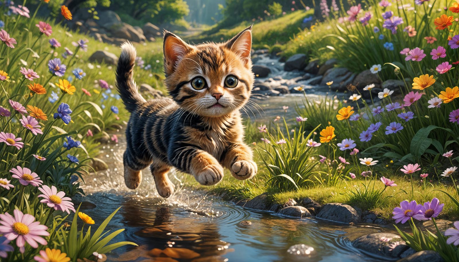 Kitten Runs in Meadow: Pixar-Style 3D Digital Art