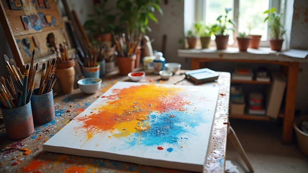 Artist's Studio with Canvas in Progress