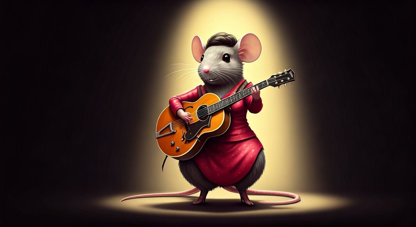 Mouse in Costume Plays Jazz Guitar, Fantasy Art