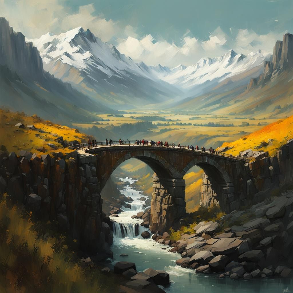 Stone Bridge Gorge Landscape: Textured Speedpaint