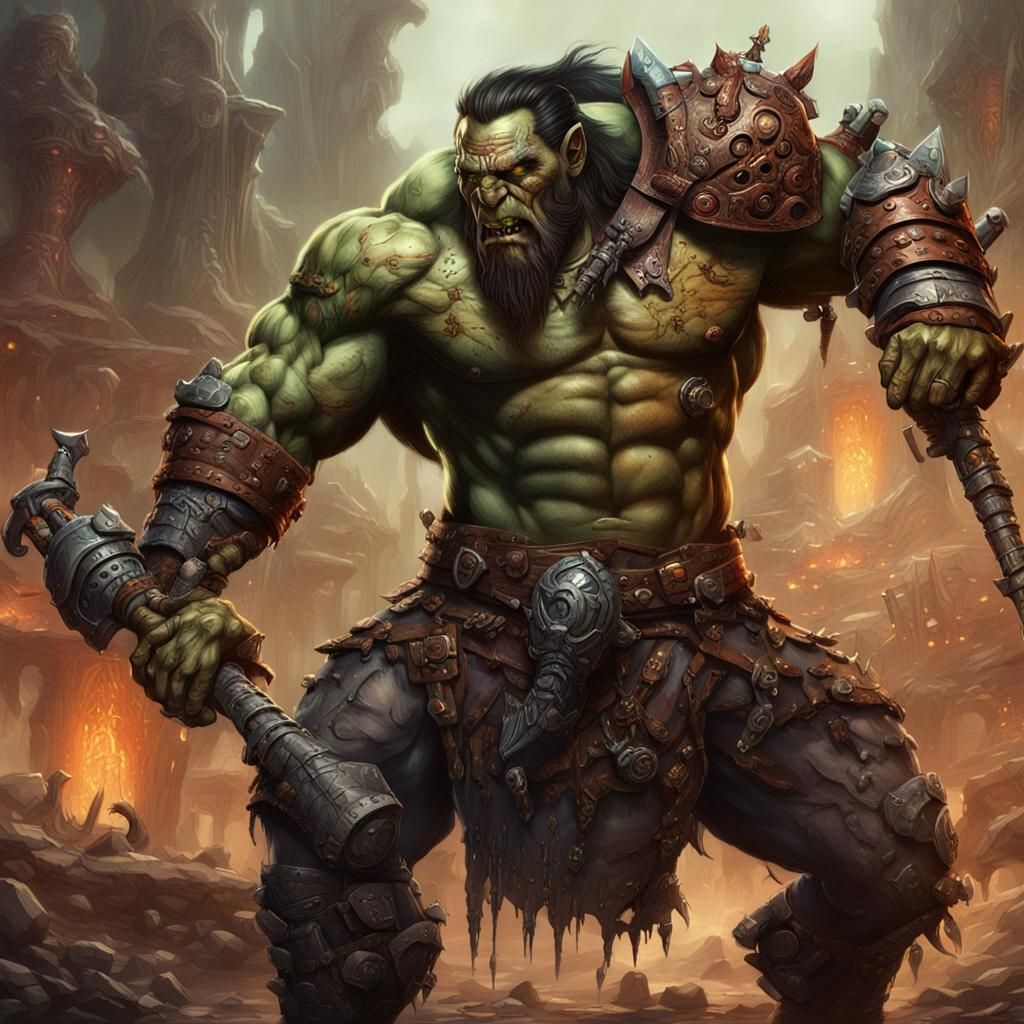 Orc Barbarian with Cybernetic Limbs, Digital Painting