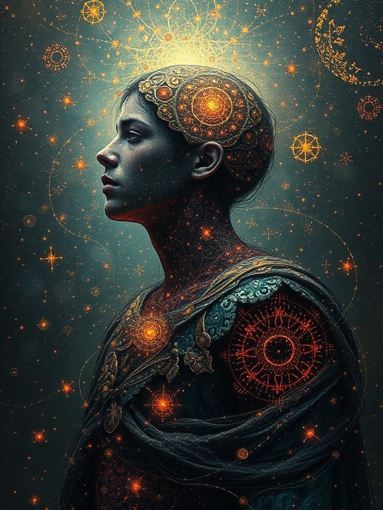 Philosophical Battle: Pointillism Meets Concept Art