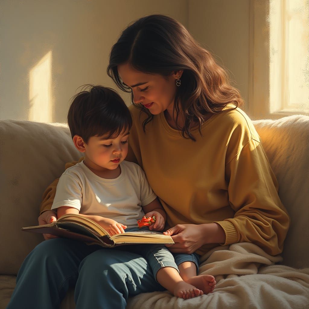 Warm Family Portrait in Impressionist Style