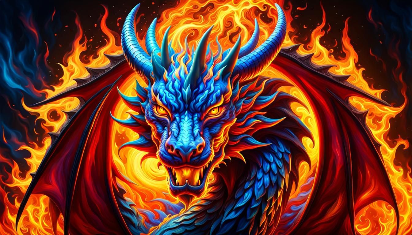 Majestic Fire Spirit Dragon in Erupting Flames