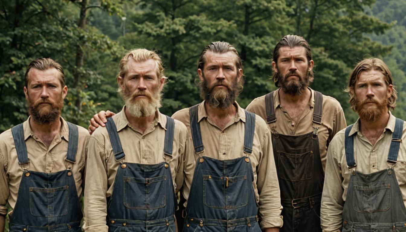 Appalachian Mountain Men in Bib Overalls, 1900s Era