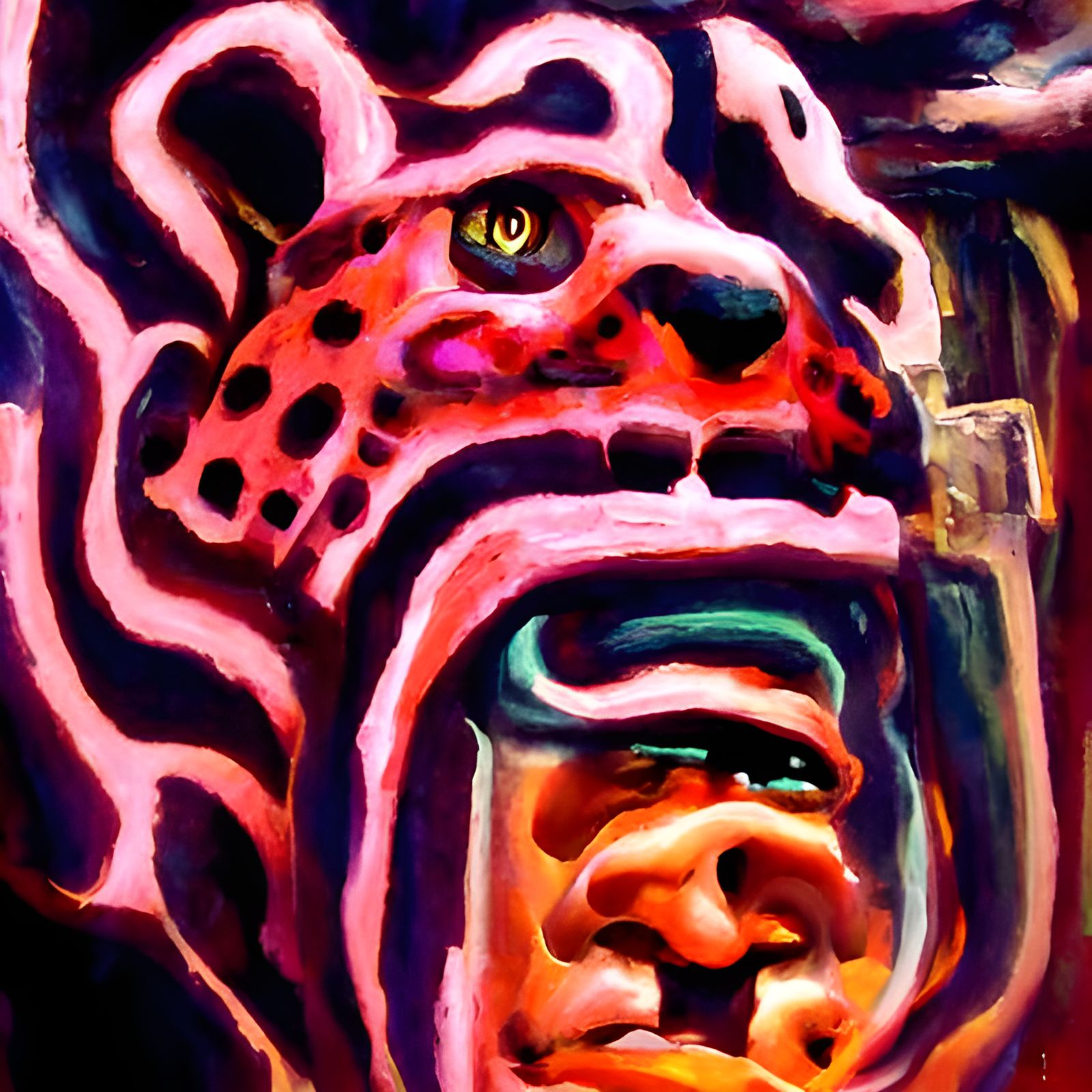 Psychedelic Olmec Jaguar in Oil Paint Style