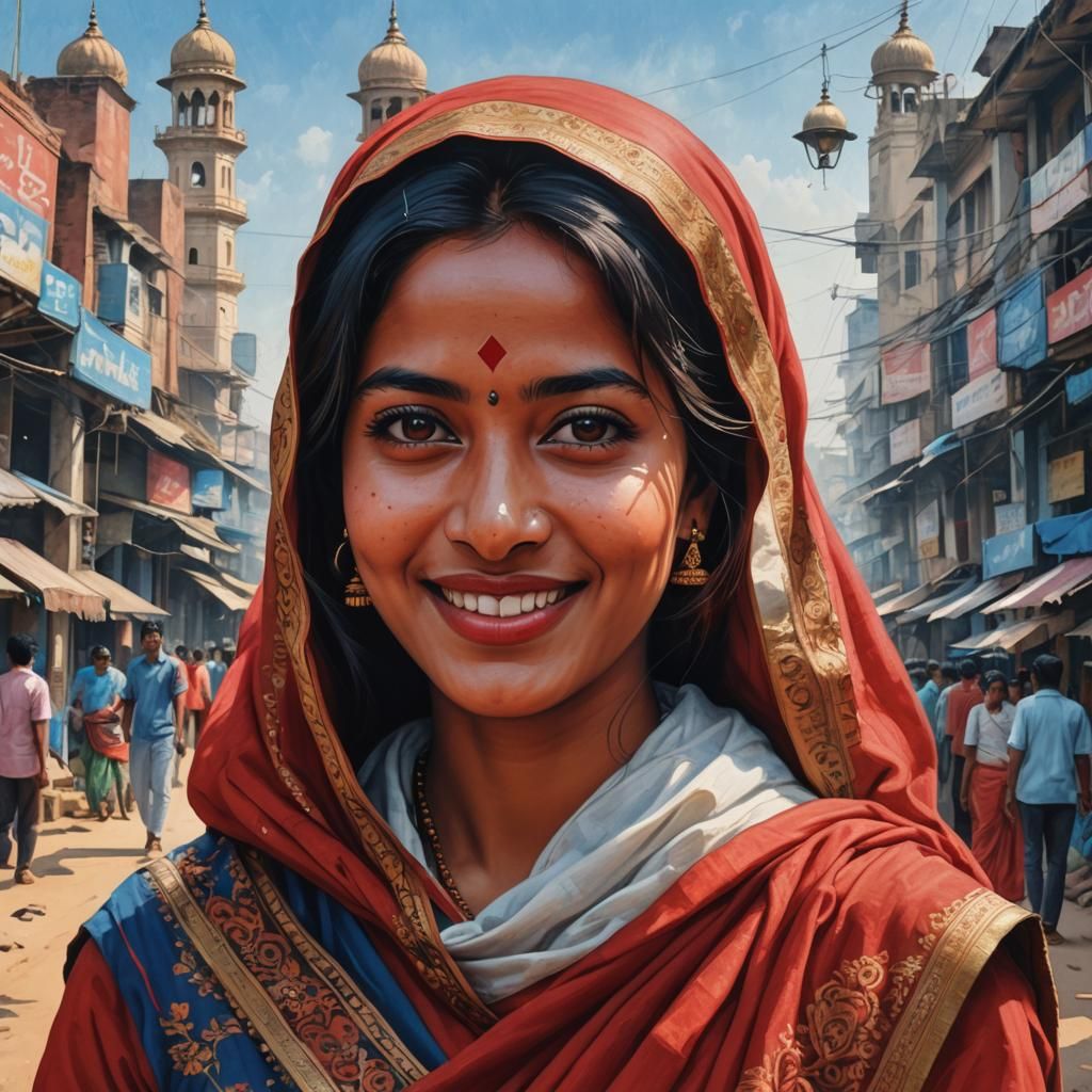 Bengali Woman in Red Saree: Realistic Portrait