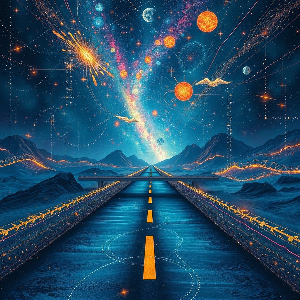 Cosmic Road of Musical Notes Illustration