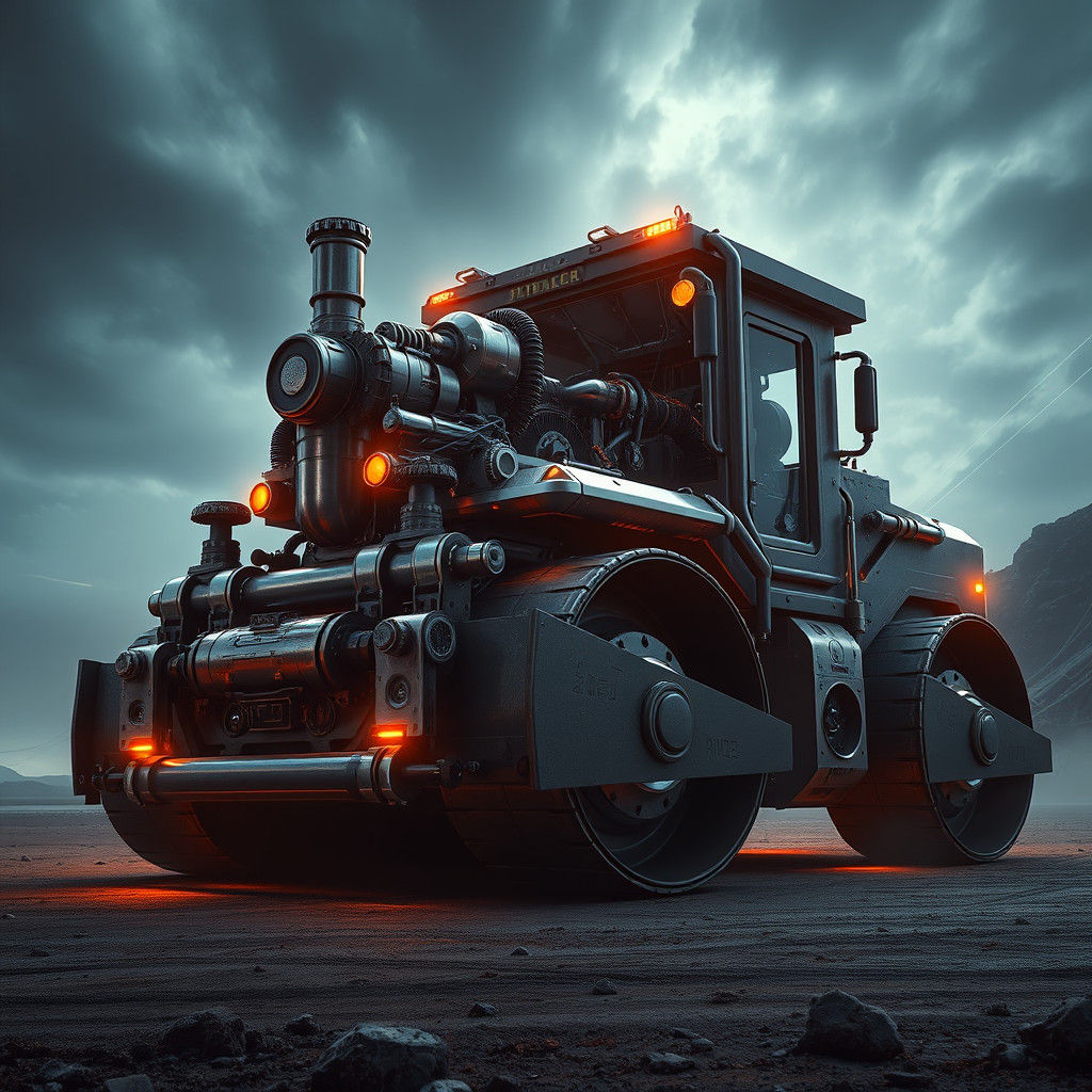 Sci-Fi Steamroller: Mechanical Behemoth in Futuristic Landsc...