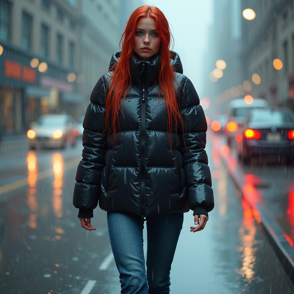Gritty City Girl Walks in Torrential Rain