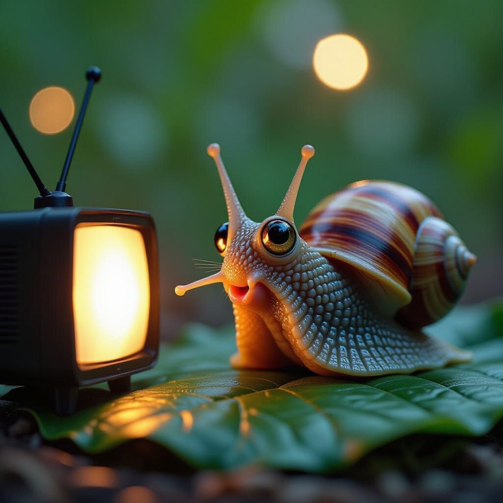 Expressive Snail Stares at Glowing Screen