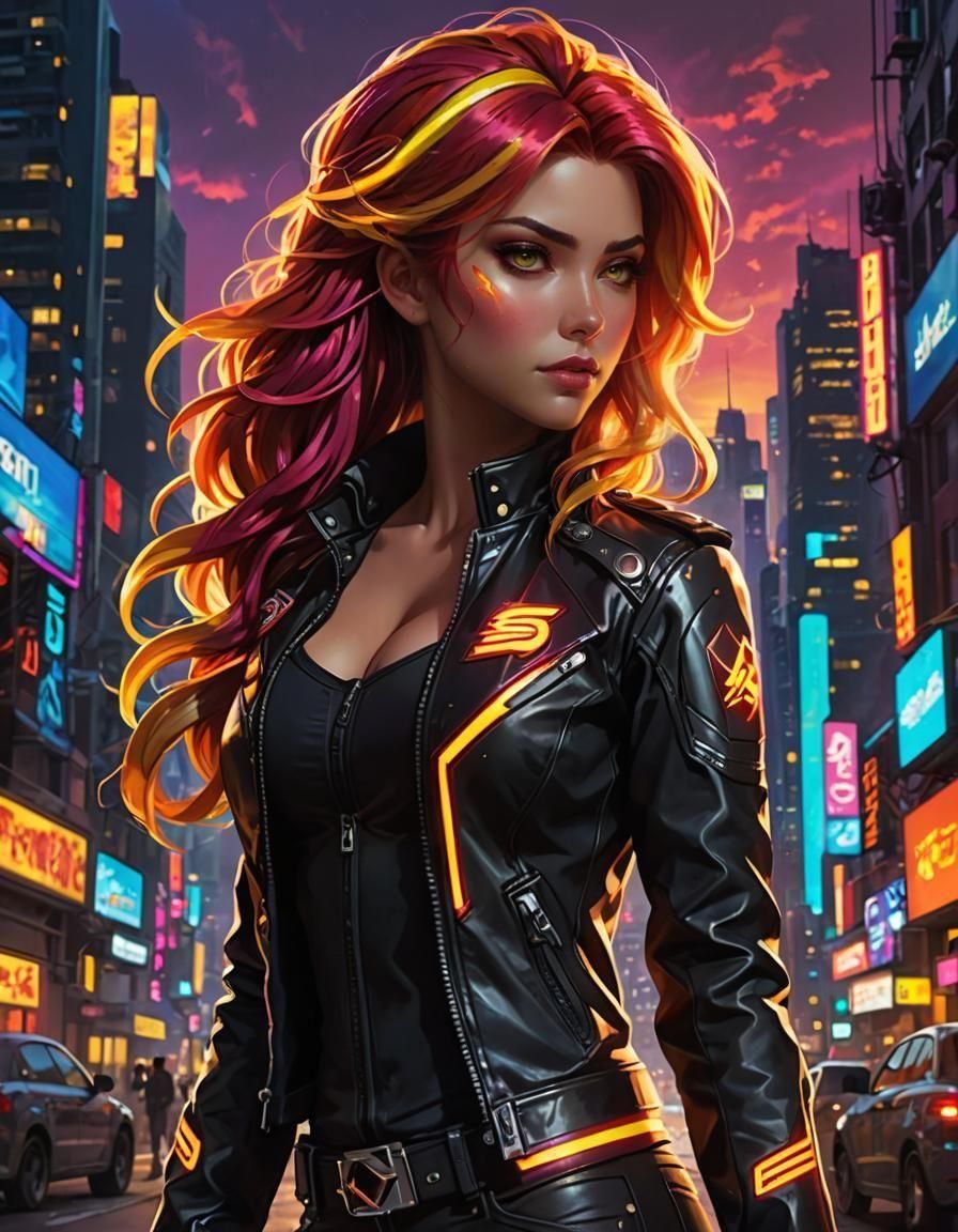 Sunset Shimmer Cyberpunk Portrait in 8k Resolution