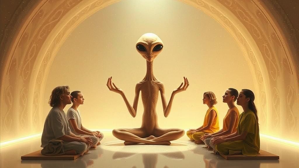 ET Teaches Telepathy in Dreamlike Landscape