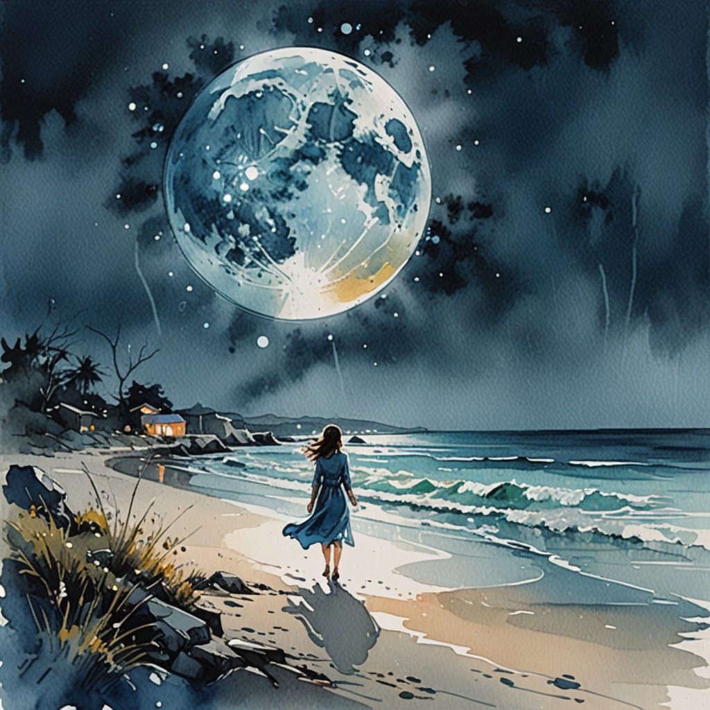Luminous Seashore Serenade in Gouache Watercolor