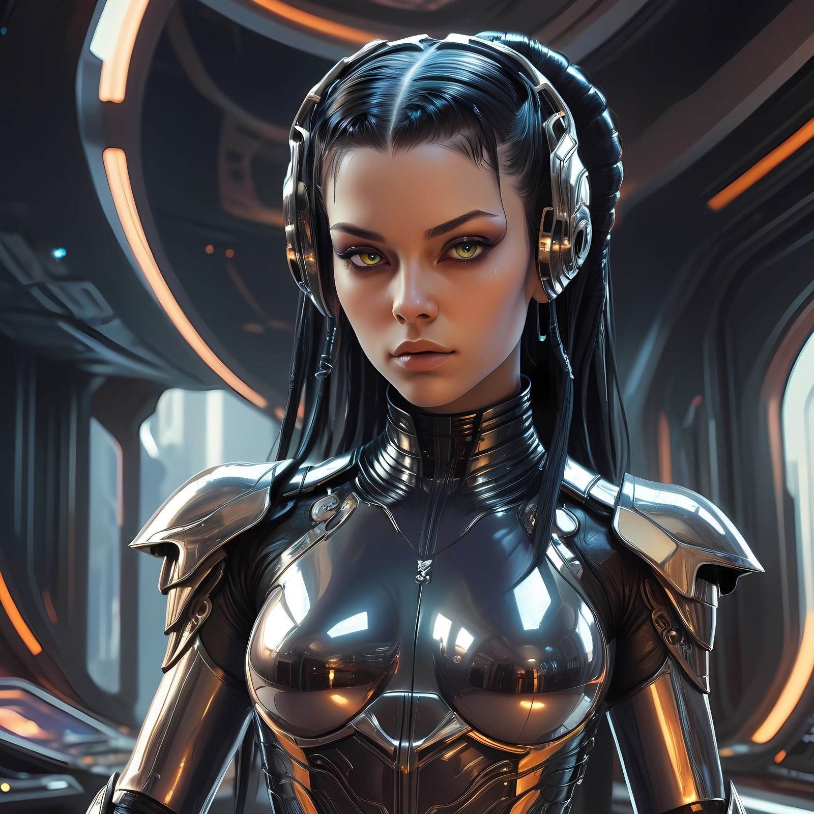 Sci-Fi Ninja Princess Portrait: Hyperrealistic Concept Art