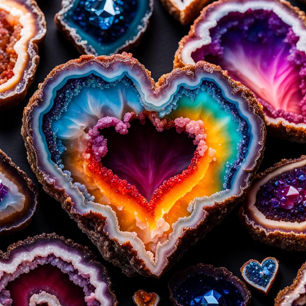 Rainbow Heart Geode Gemstone Photography