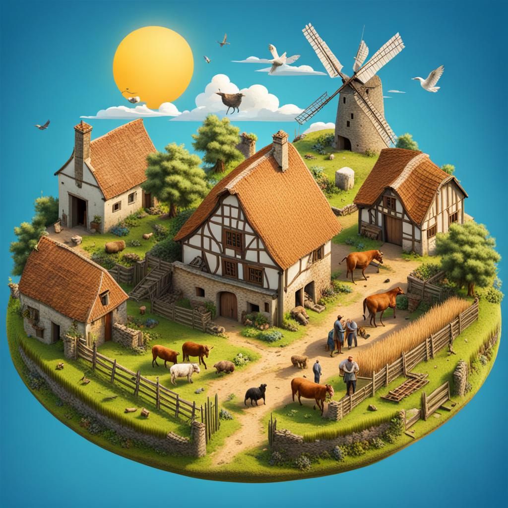 Idyllic Medieval Farm on a Summer Day