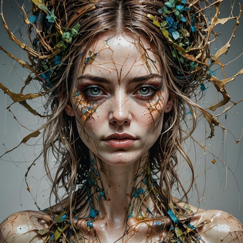 Beautiful Girl with Symmetrical Face in Detailed Matte Paint...