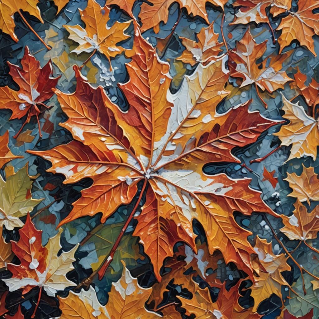 Snowy Maple Leaf in Neo-Expressionist Style