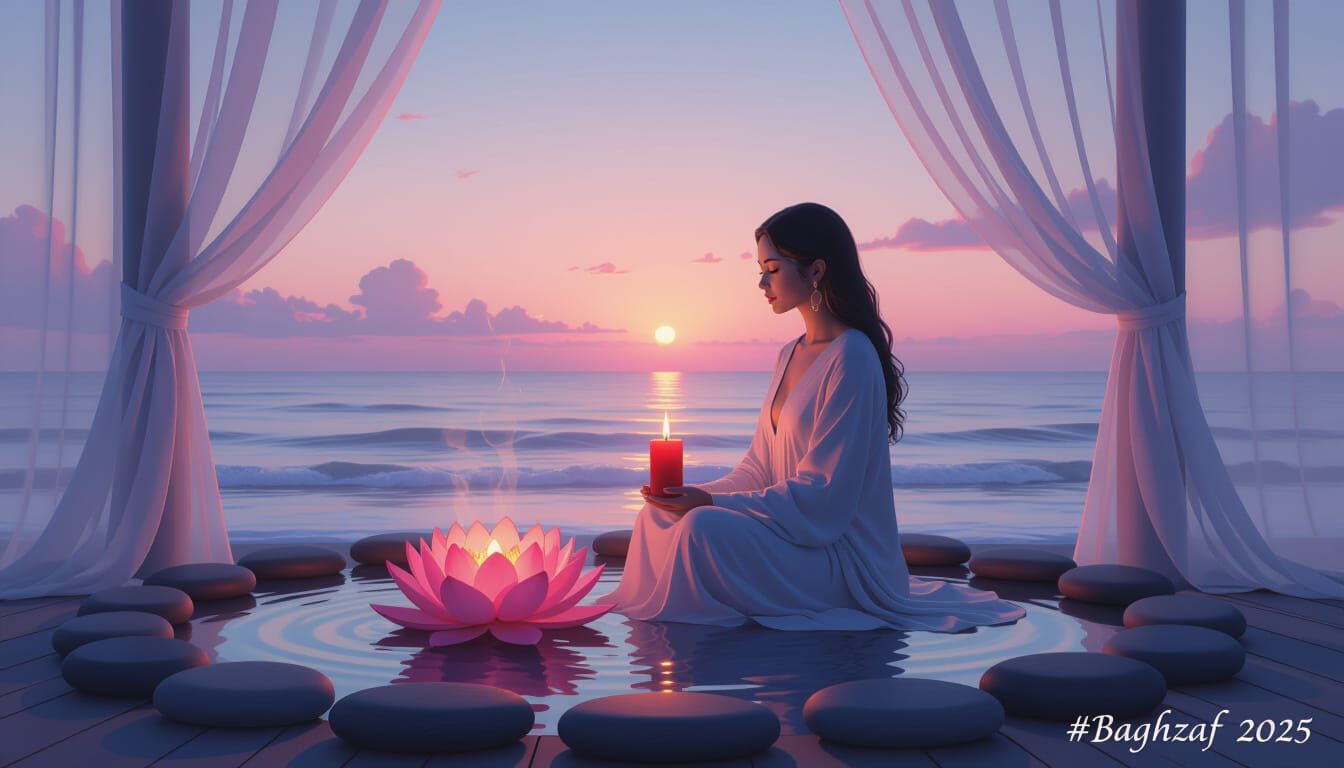 Sacred Sanctuary with Glowing Lotus and Candle