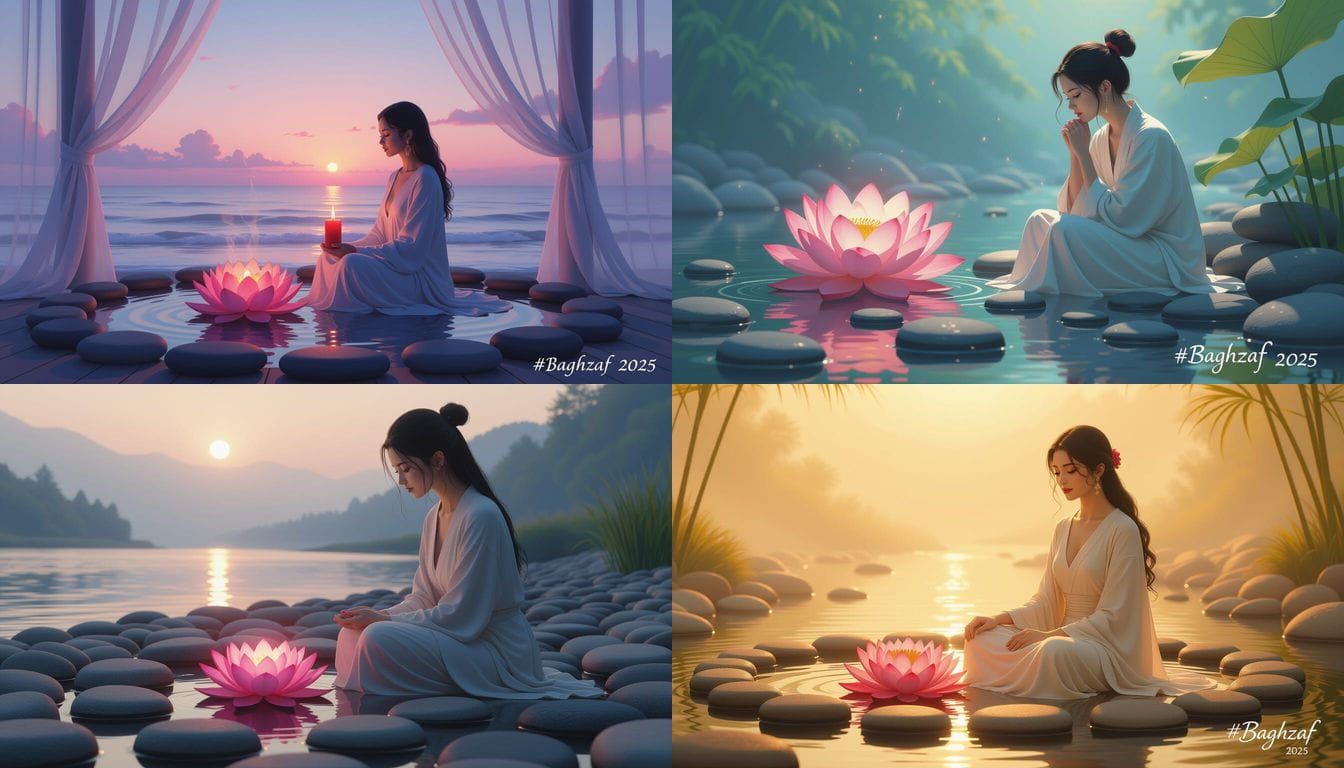 Sacred Lotus Sanctuary with Flickering Candle and Ocean Twil...