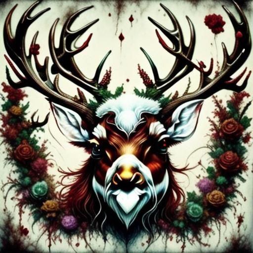 Monstrous Reindeer Leaping in Horror Style