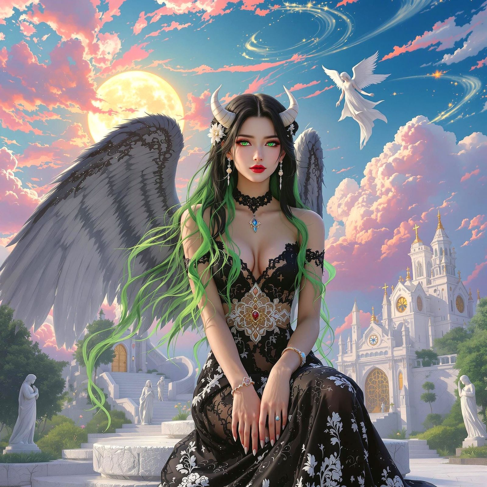 Japanese Angel with Majestic Black Wings