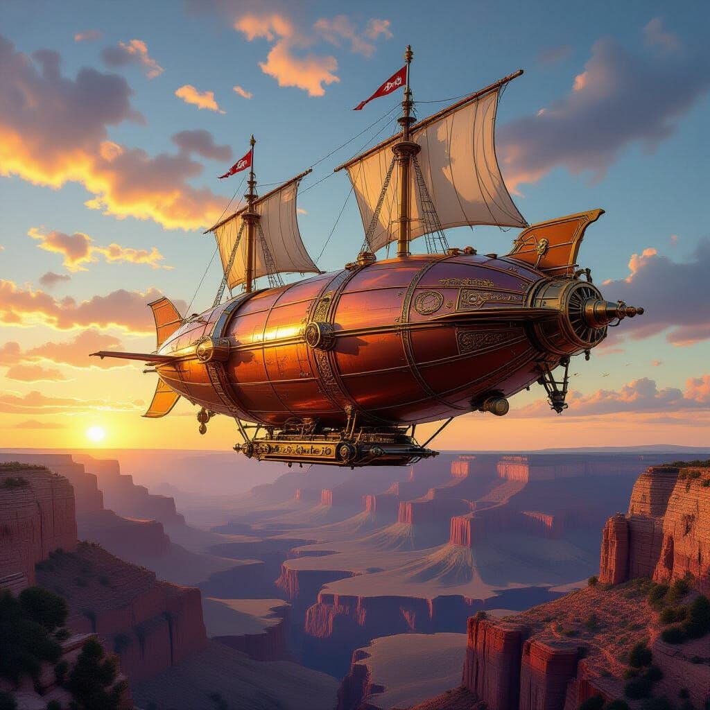 Steampunk Zeppelin Soaring Over the Grand Canyon