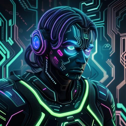 Man Interacting with Holographic AI Interface